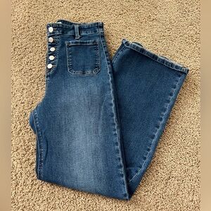 Risen High Rise Button Down Cuff Jeans